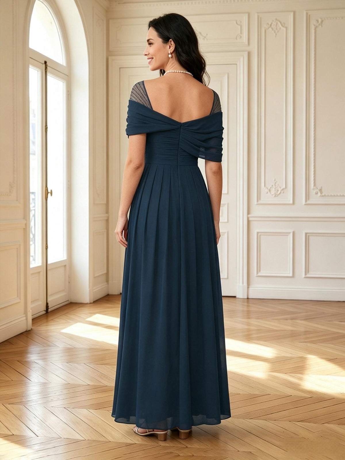 Chiffon Off Shoulder Round Neck Mother of the Bride Dresses