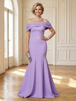 Satin Mermaid Off Shoulder Long Mother of the Bride Dresses