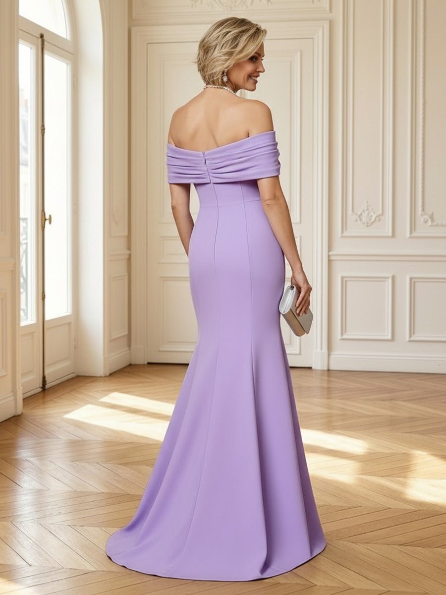 Satin Mermaid Off Shoulder Long Mother of the Bride Dresses