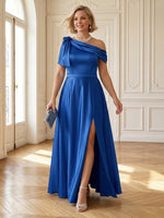 Satin One Shoulder A Line Long Mother of the Bride Dresses with Bow