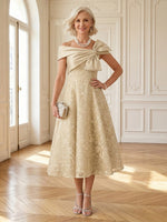 Lace Appliques One Shoulder Tea Length Mother of the Bride Dresses