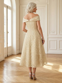 Lace Appliques One Shoulder Tea Length Mother of the Bride Dresses