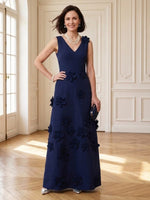 Satin V Neck A Line Long Mother of the Bride Dresses with Flower