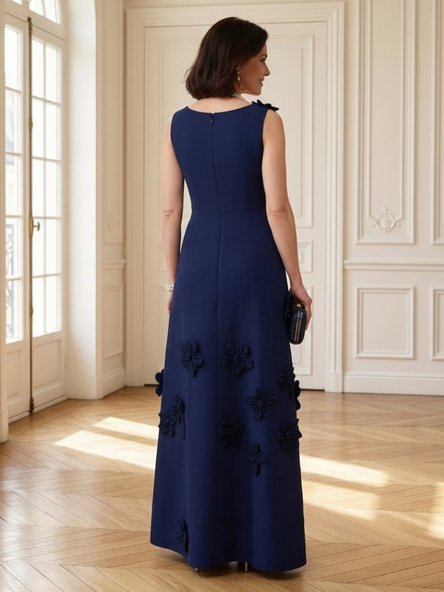 Satin V Neck A Line Long Mother of the Bride Dresses with Flower