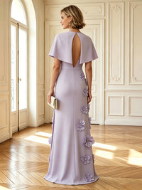 Satin Column Round Neck Long Mother of the Bride Dresses with Cape