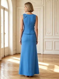 Column Round Neck Sleeveless Long Mother of the Bride Dresses with Flower