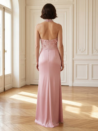 Mermaid High Neck Sleeveless Long Mother of the Bride Dresses with Flower