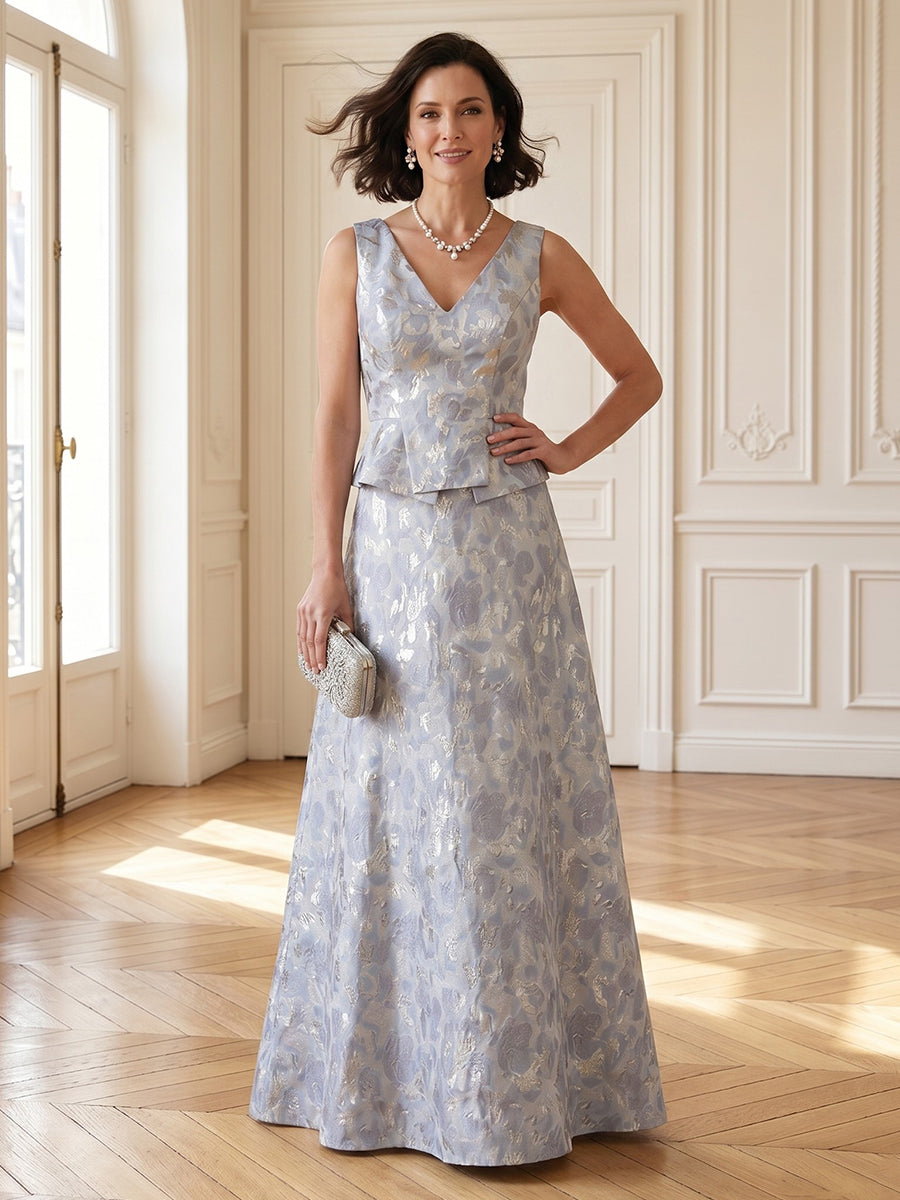 A Line V Neck Sleeveless Long Mother of the Bride Dresses