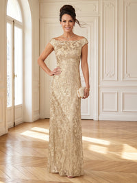 Column Boat Neck Sleeveless Long Mother of the Bride Dresses