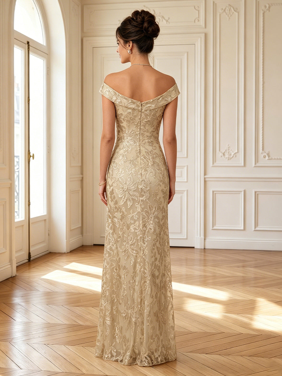 Column Boat Neck Sleeveless Long Mother of the Bride Dresses