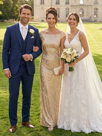Column Boat Neck Sleeveless Long Mother of the Bride Dresses