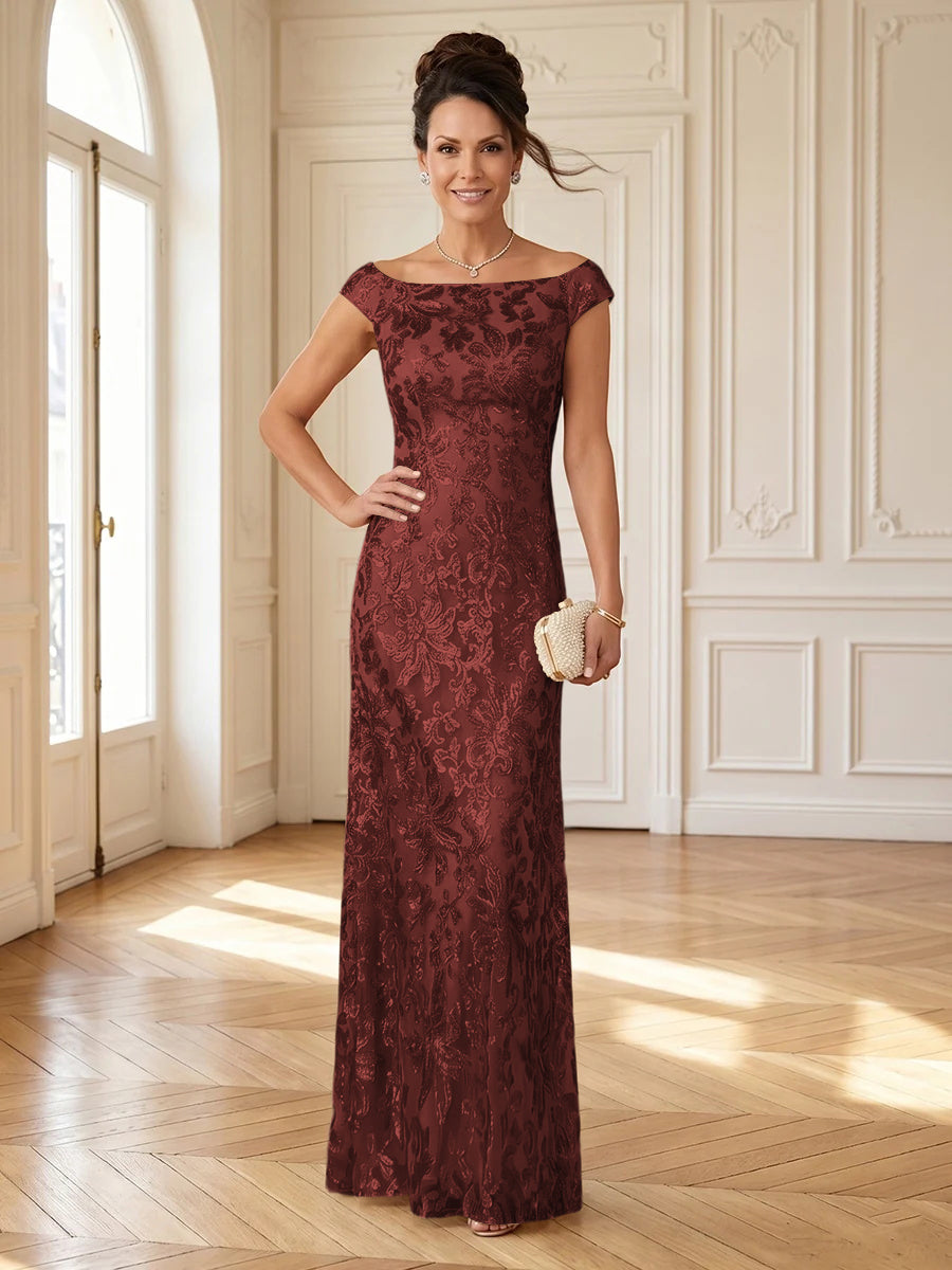 Column Boat Neck Sleeveless Long Mother of the Bride Dresses
