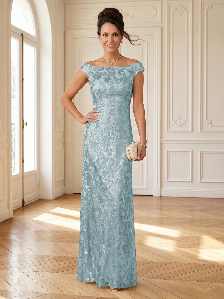 Column Boat Neck Sleeveless Long Mother of the Bride Dresses