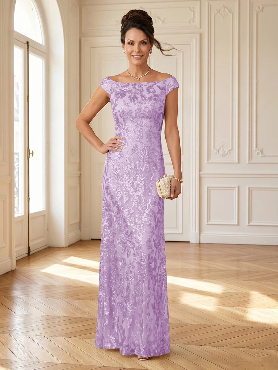 Column Boat Neck Sleeveless Long Mother of the Bride Dresses