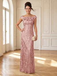 Column Boat Neck Sleeveless Long Mother of the Bride Dresses