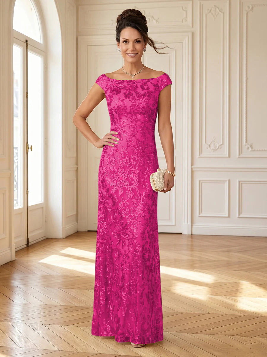 Column Boat Neck Sleeveless Long Mother of the Bride Dresses