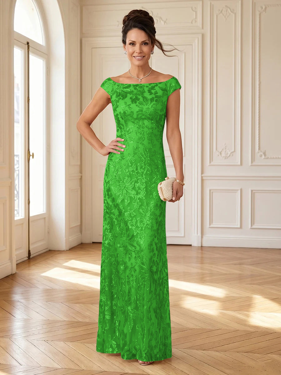 Column Boat Neck Sleeveless Long Mother of the Bride Dresses