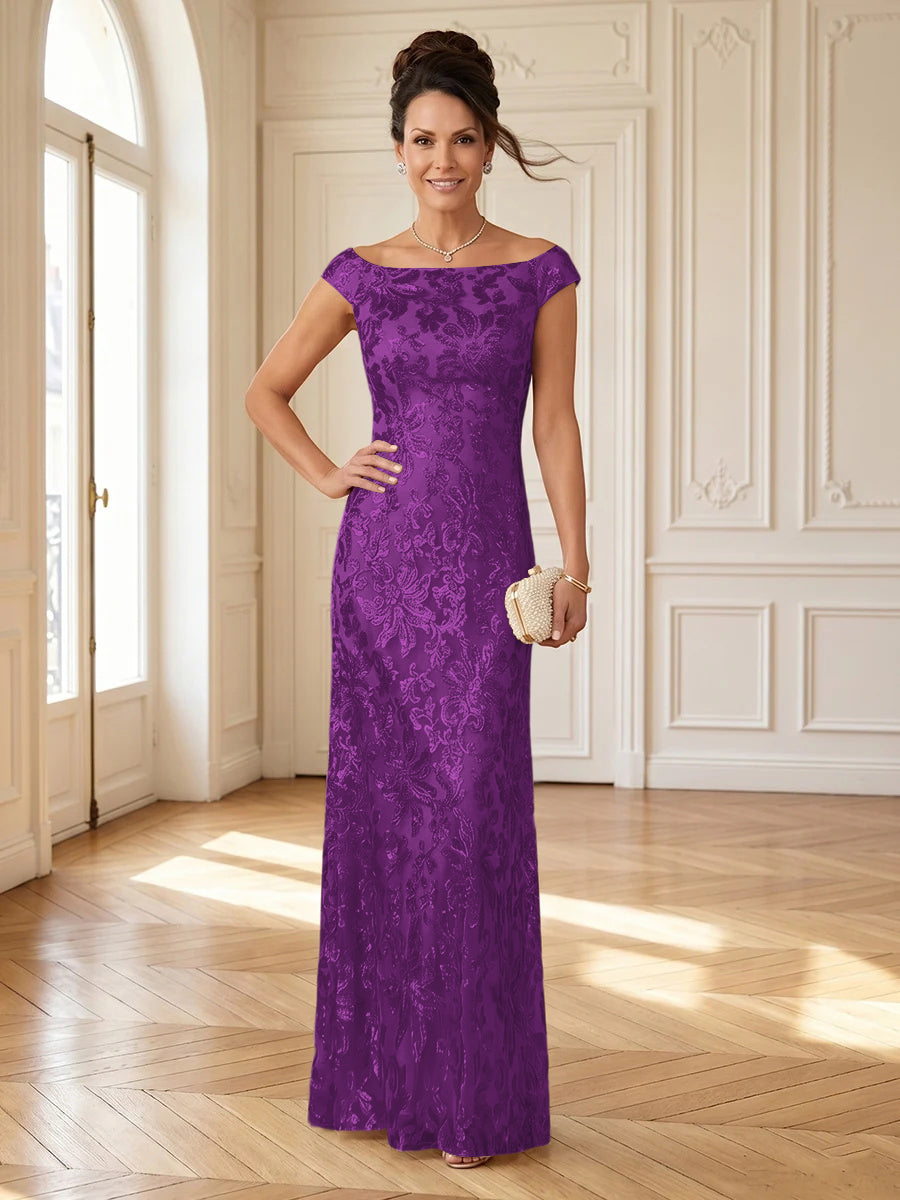 Column Boat Neck Sleeveless Long Mother of the Bride Dresses