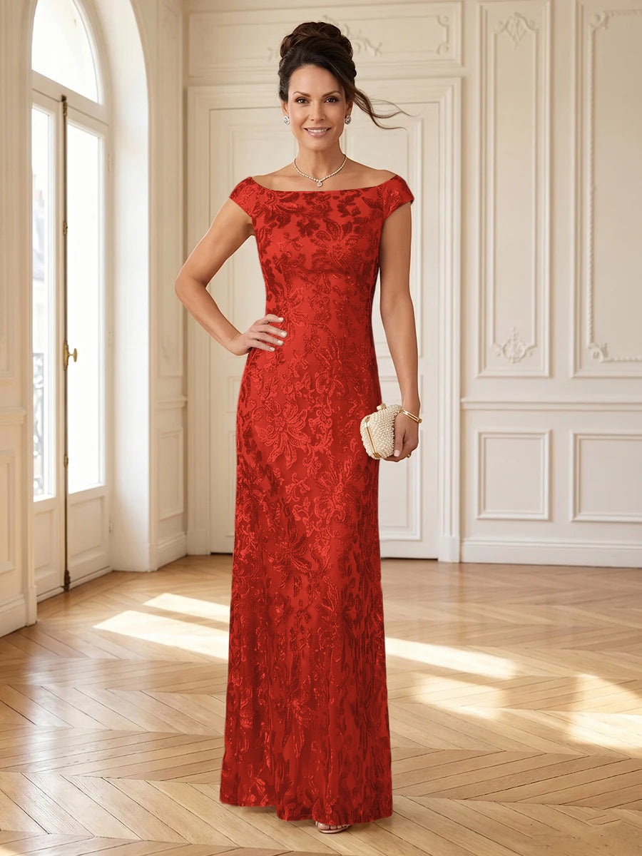 Column Boat Neck Sleeveless Long Mother of the Bride Dresses