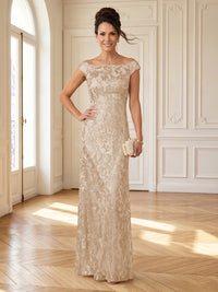 Column Boat Neck Sleeveless Long Mother of the Bride Dresses