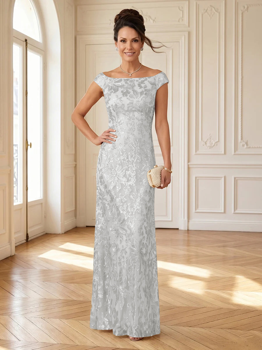 Column Boat Neck Sleeveless Long Mother of the Bride Dresses
