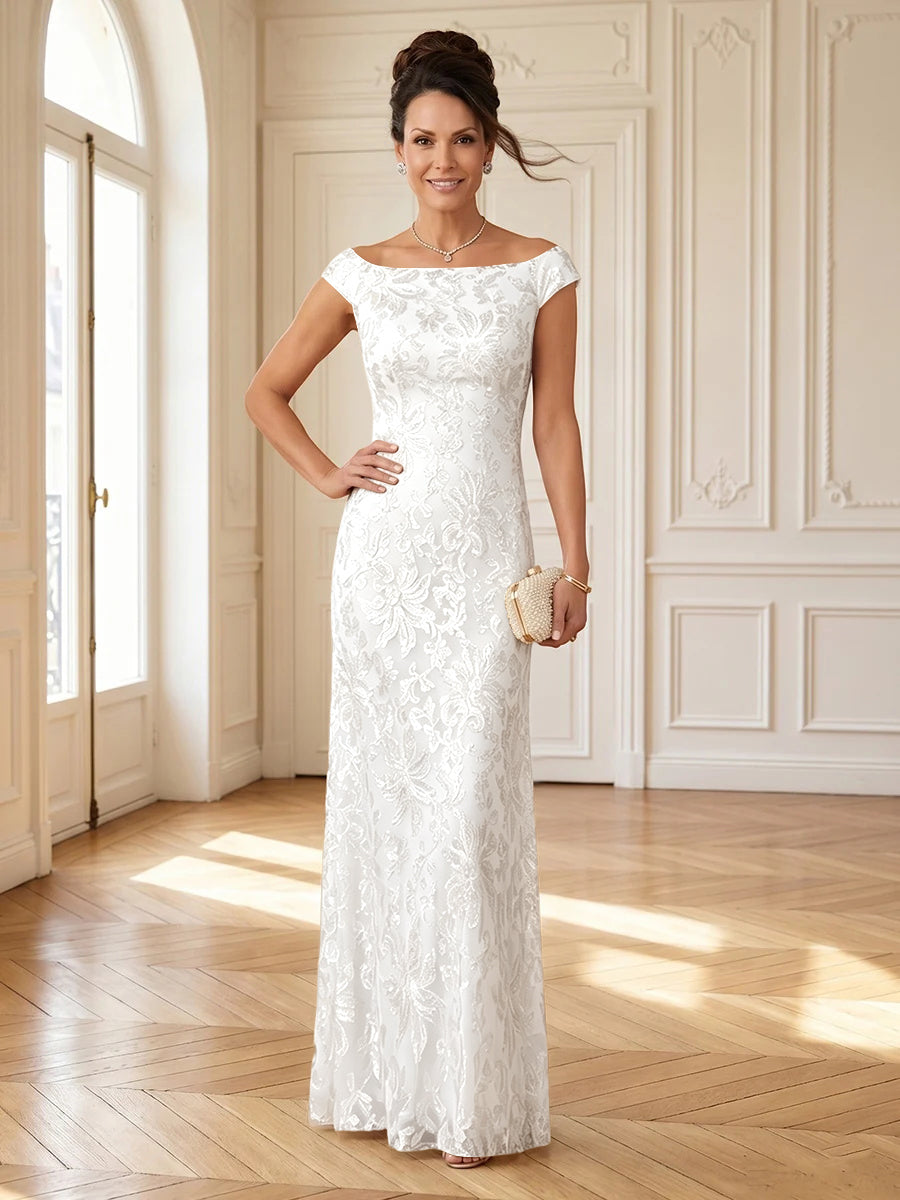 Column Boat Neck Sleeveless Long Mother of the Bride Dresses