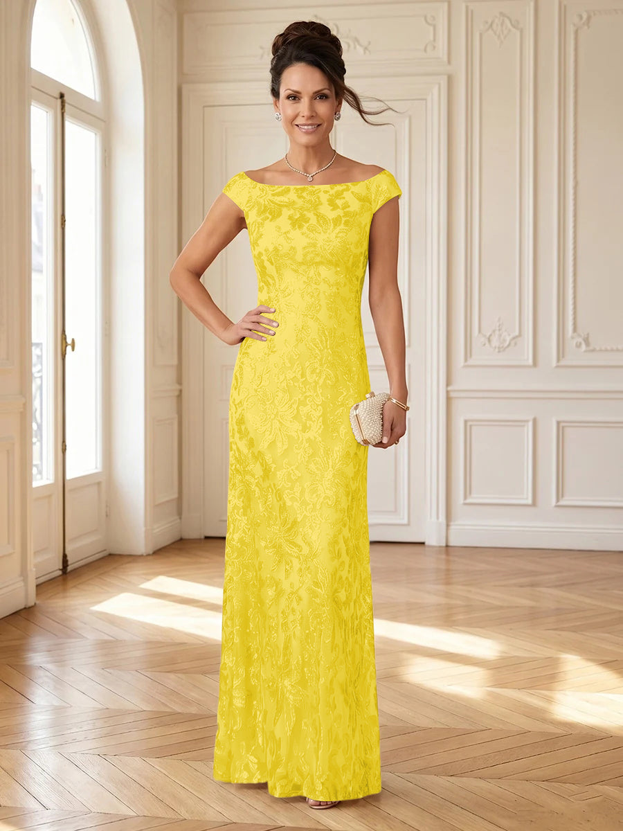Column Boat Neck Sleeveless Long Mother of the Bride Dresses