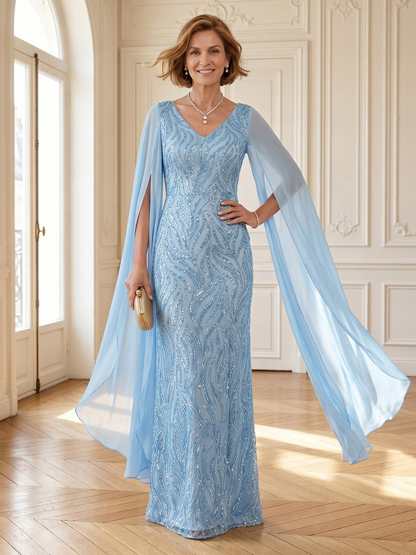 Mermaid V Neck Long Sleeves Mother of the Bride Dresses