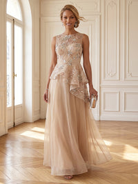 A Line Round Neck Sleeveless Long Mother of the Bride Dresses