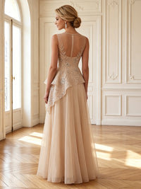 A Line Round Neck Sleeveless Long Mother of the Bride Dresses