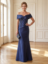 Satin Mermaid Off Shoulder Sleeveless Long Mother of the Bride Dresses