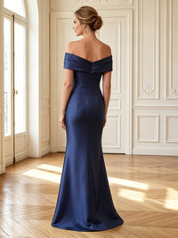 Satin Mermaid Off Shoulder Sleeveless Long Mother of the Bride Dresses