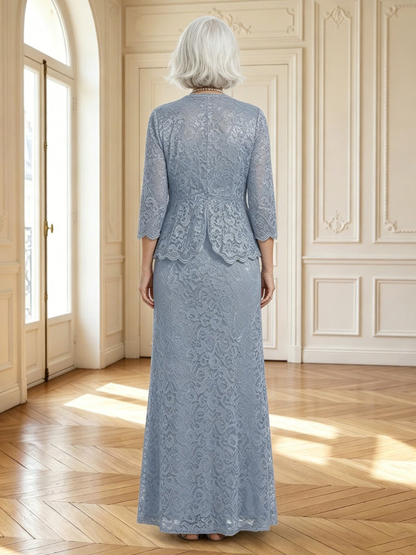 Column Strapless 3/4 Sleeves Long Mother of the Bride Dresses with Jacket