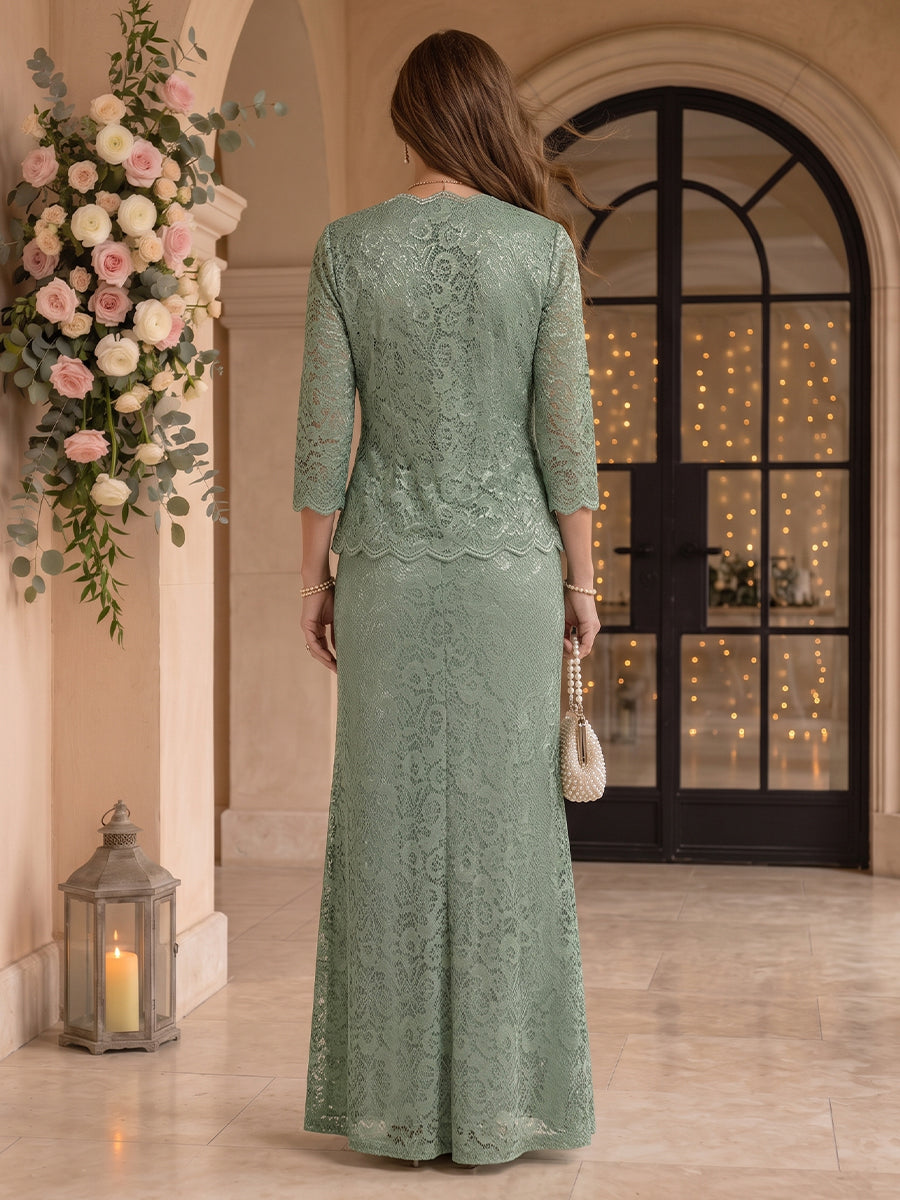 Column Strapless 3/4 Sleeves Long Mother of the Bride Dresses with Jacket
