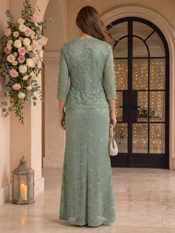 Column Strapless 3/4 Sleeves Long Mother of the Bride Dresses with Jacket