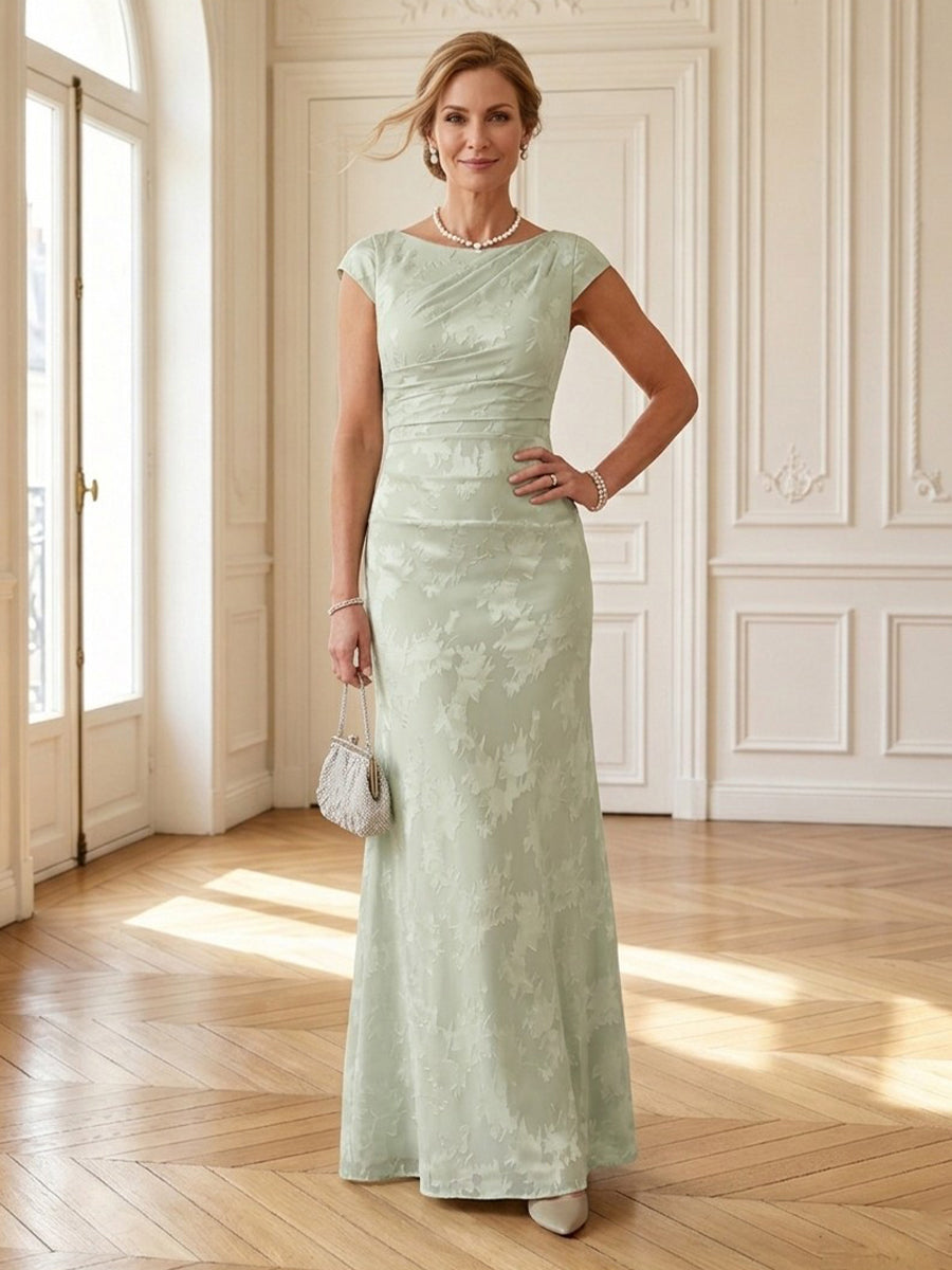 Mermaid Round Neck Short Sleeves Long Mother of the Bride Dresses