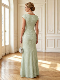 Mermaid Round Neck Short Sleeves Long Mother of the Bride Dresses