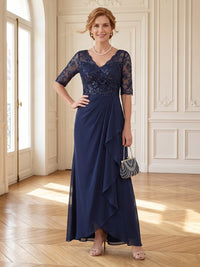 A Line V Neck Half Sleeves Long Mother of the Bride Dresses