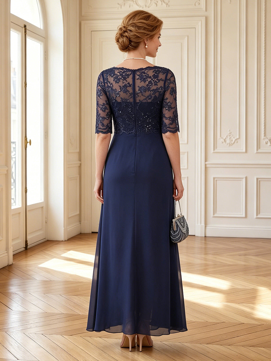 A Line V Neck Half Sleeves Long Mother of the Bride Dresses