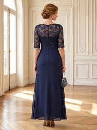 A Line V Neck Half Sleeves Long Mother of the Bride Dresses