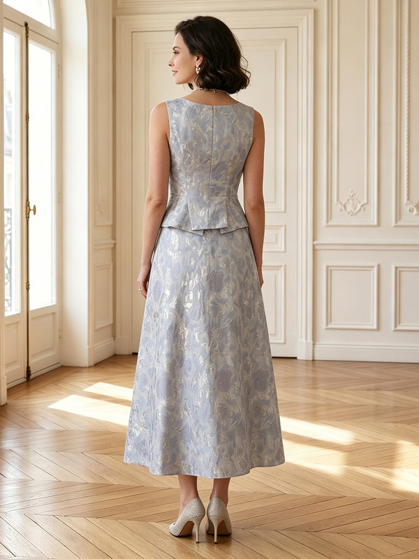 A Line V Neck Sleeveless Midi Length Mother of the Bride Dresses