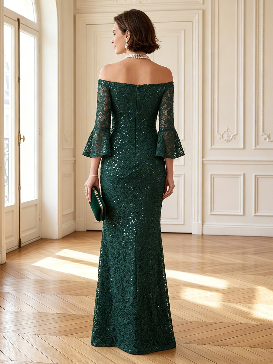 Mermaid Off Shoulder 3/4 Sleeves Long Mother of the Bride Dresses