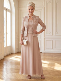A Line Strapless 3/4 Sleeves Long Mother of the Bride Dresses