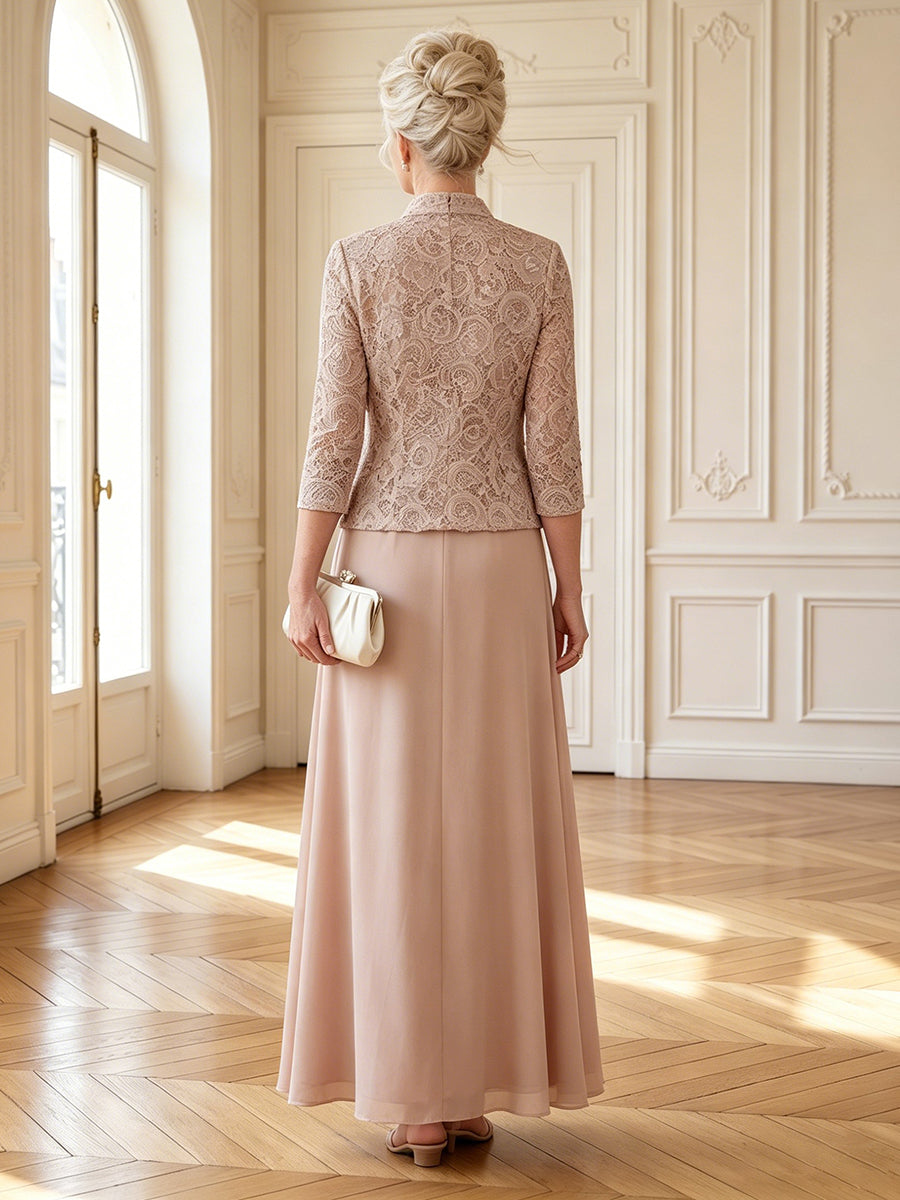A Line Strapless 3/4 Sleeves Long Mother of the Bride Dresses