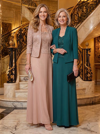 A Line Strapless 3/4 Sleeves Long Mother of the Bride Dresses