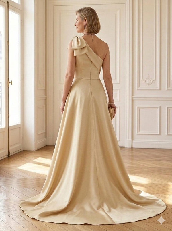 Mermaid One Shoulder Sleeveless Long Mother of the Bride Dresses with Bow