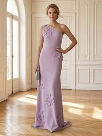Mermaid One Shoulder Sleeveless Long Mother of the Bride Dresses with Flower