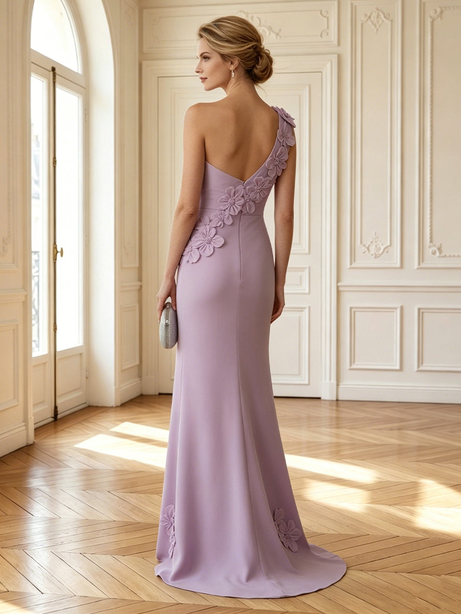 Mermaid One Shoulder Sleeveless Long Mother of the Bride Dresses with Flower