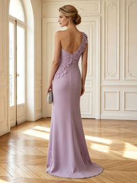 Mermaid One Shoulder Sleeveless Long Mother of the Bride Dresses with Flower