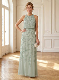 Column Round Neck Sleeveless Long Mother of the Bride Dresses